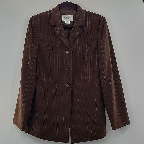 3 For$20 Aldolfo Brown blazer w/ Specs of lines size 8 - Picture 1 of 8